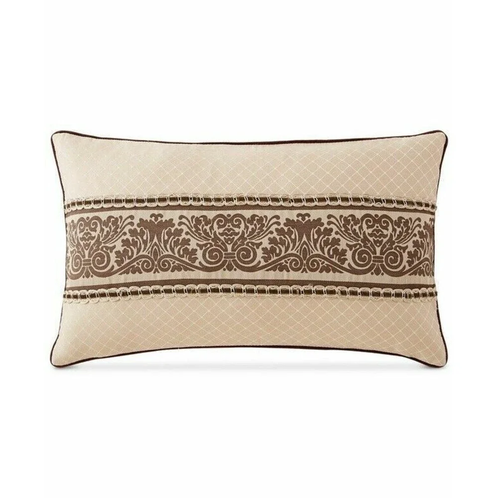 Waterford Luxury Throw Pillow Astor Jacquard Beige Taupe Boudoir Decor 20x12